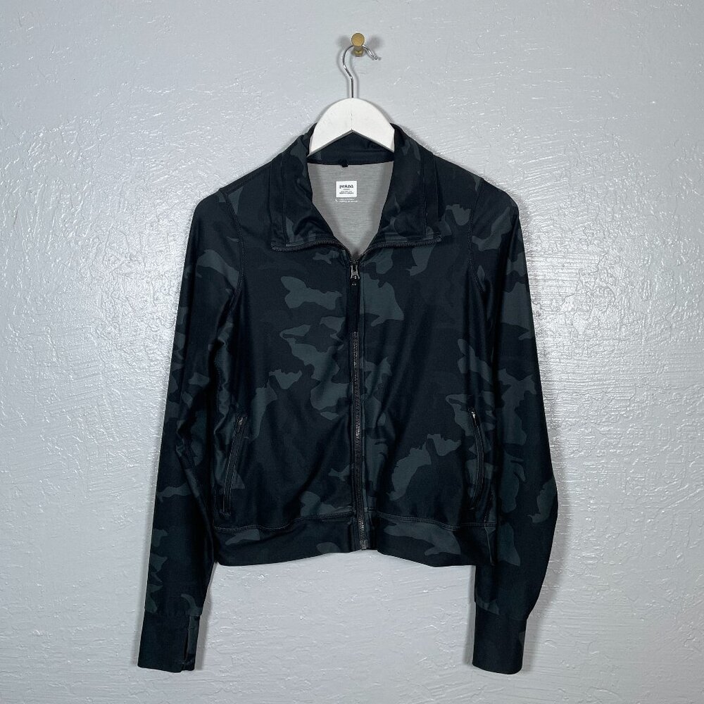 Prana Women S Black Camo Layna Jacket Stretch Pockets UPF 50+ Thumbholes Gorp